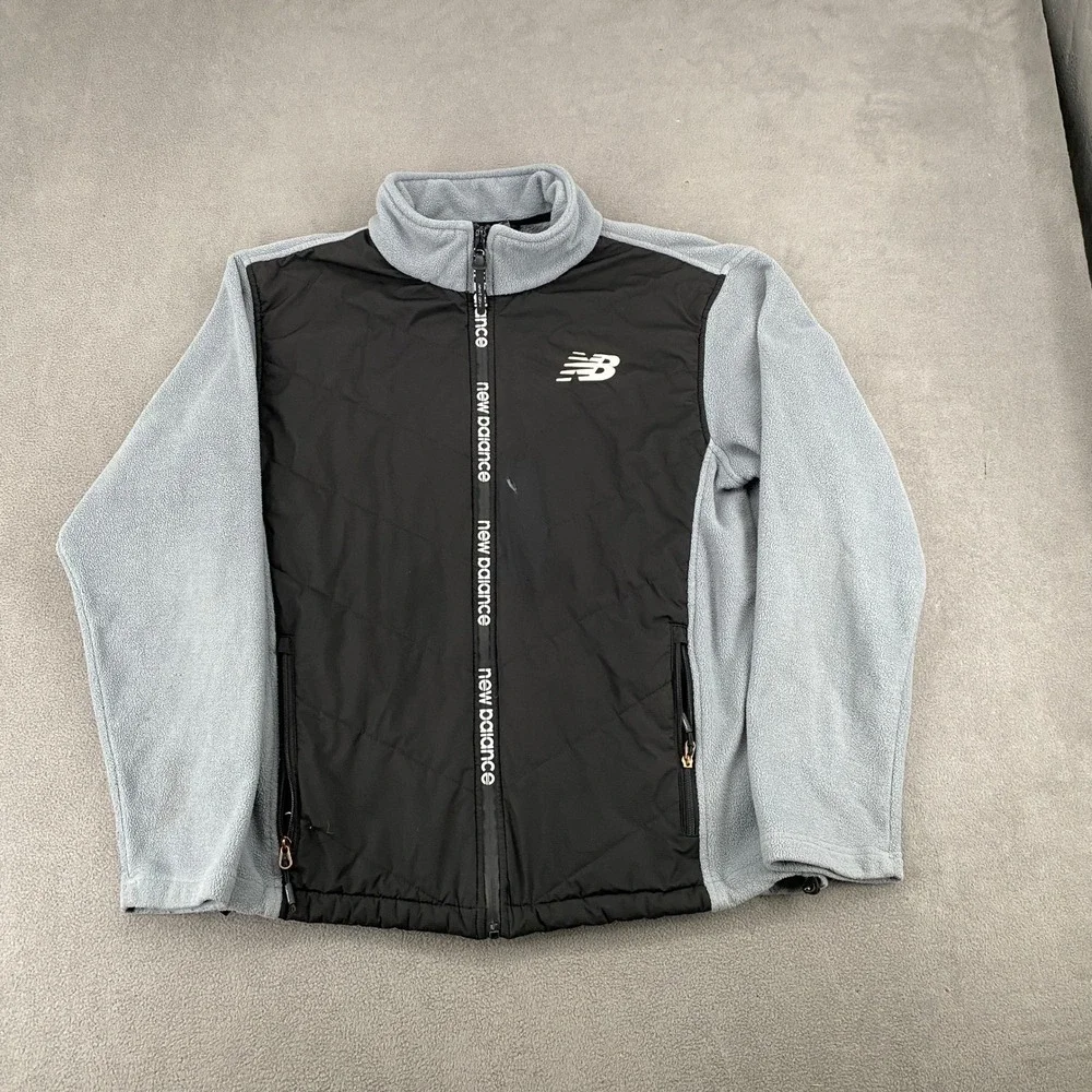 New Balance Mens Hybrid Fleece Quilted Full Zip Jacket Grey Black M RN130893